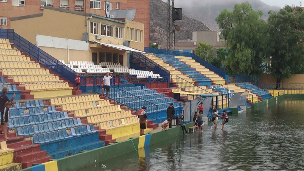 Estadio Los Arcos inundado