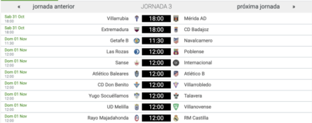 Horarios de la Jornada 3 en el Grupo V. Besoccer