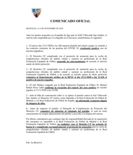 mostoles cf comunicado