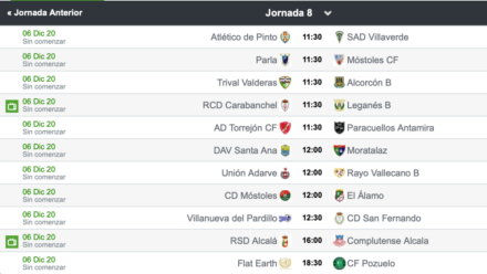 Horarios jornada 8 GVII Tercera