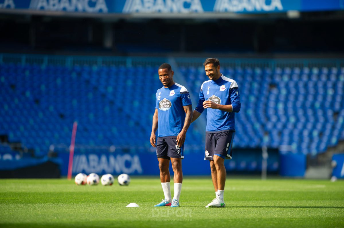 Claudio y Borges en la sesión del Deportivo en Riazor