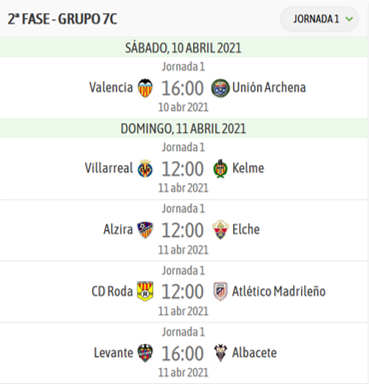 Horarios J1 DHJ 7C