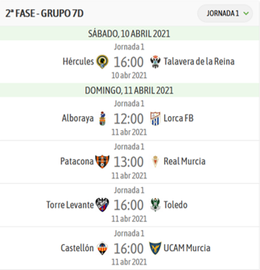 Horarios J1 DHJ 7D