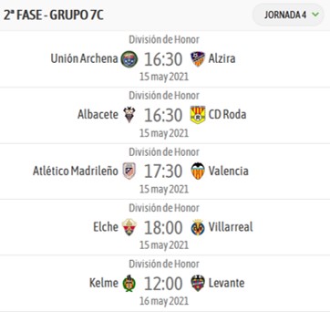 Horarios Jornada 4 DHJ 7C