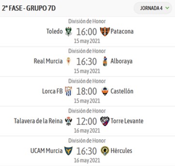 Horarios Jornada 4 DHJ 7D