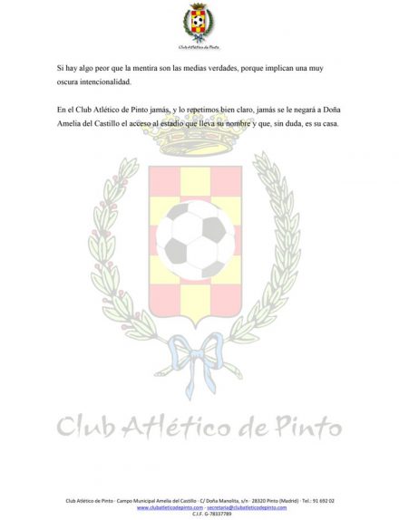 Tercera hoja del comunicado del Atlético de Pinto