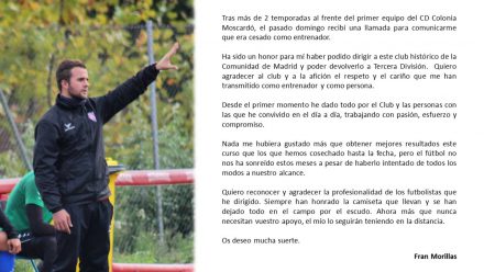 Carta de despedida Fran Morillas