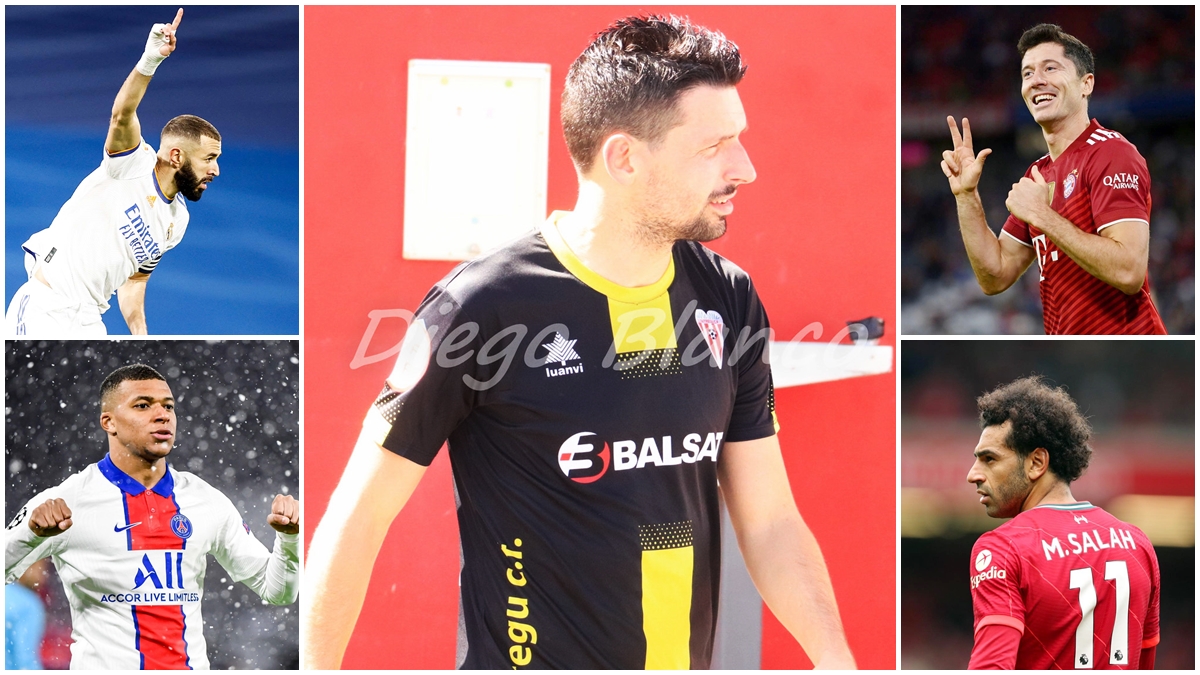 Mosaico Diego, Benzema, Salah, Lewandowski y Mbappé