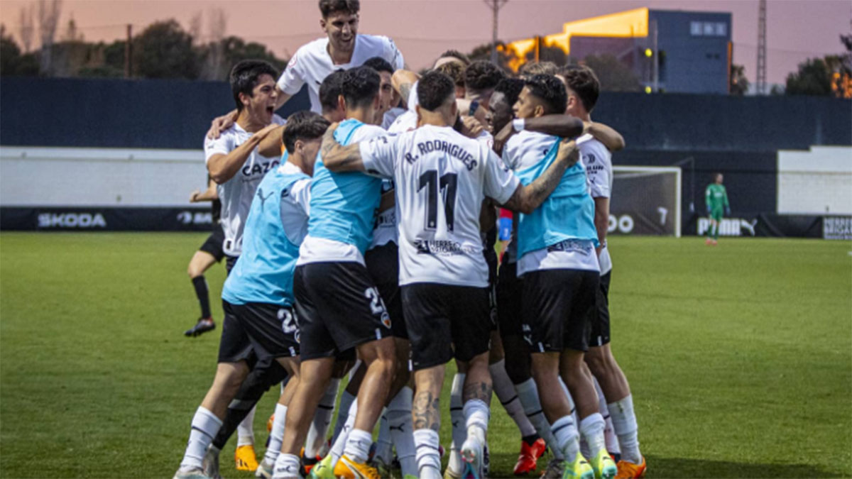 celebración de un gol del mestalla