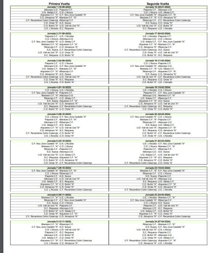 CALENDARIO LLIGA COMUNITAT NORTE