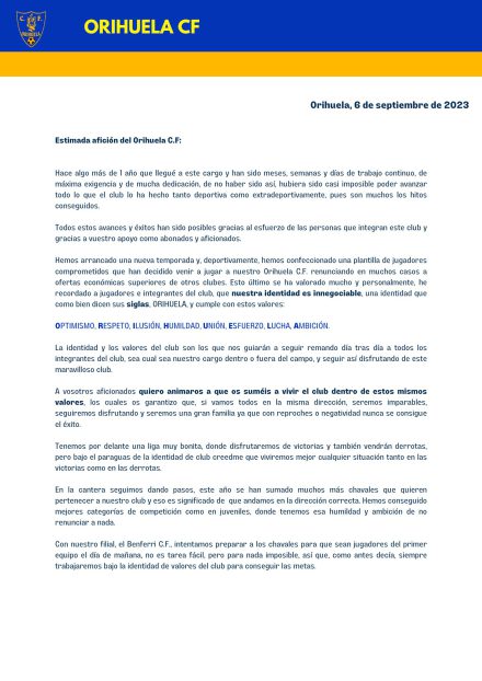 comunicado orihuela cf