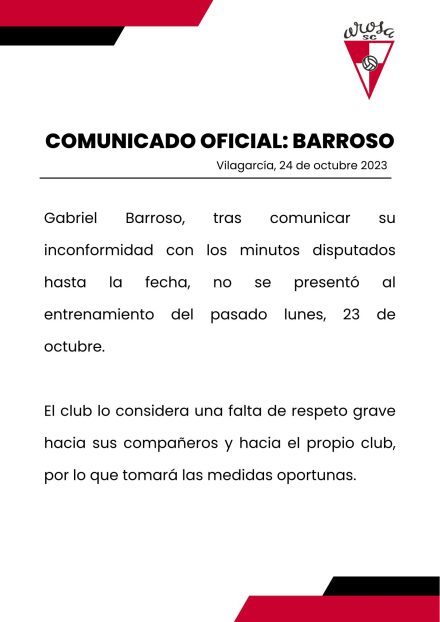 Comunicado oficial sobre la situación de Barroso