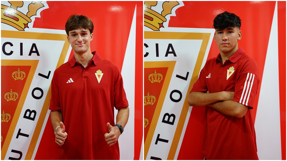 Pieter Emonds y 𝙀𝙢𝙞𝙡𝙞𝙤 𝙀𝙨𝙘𝙧𝙞𝙗𝙖𝙣𝙤, nuevos jugadores para el Real Murcia Imperial. Foto: Real Murcia CF. 