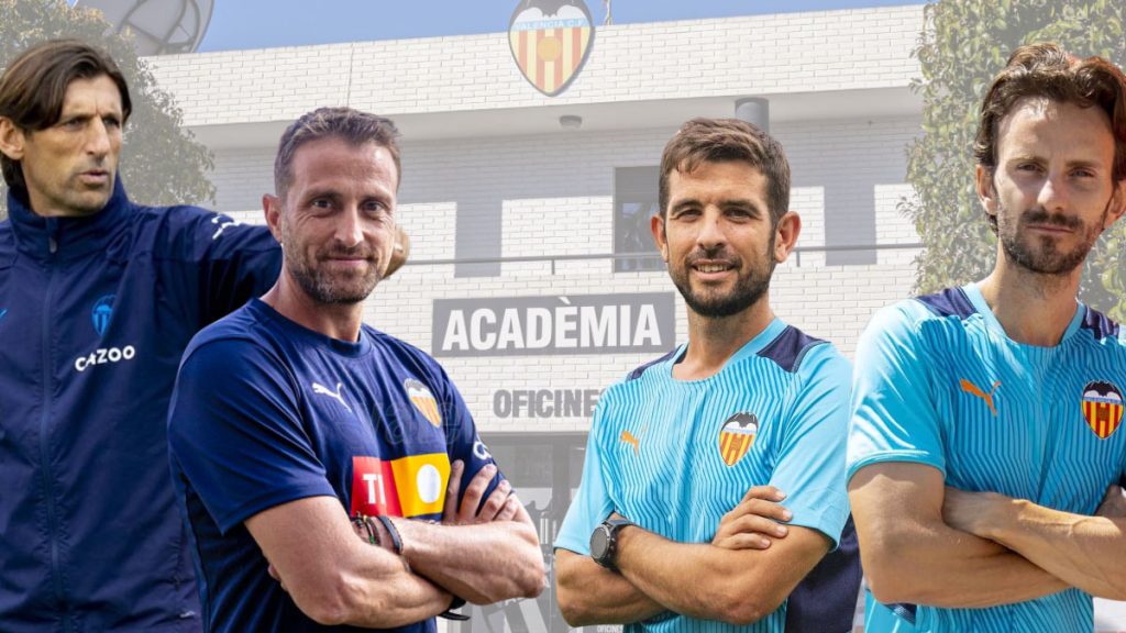 Principales entrenadores de la cantera del Valencia CF 2023-24. Fotos: Valencia CF.