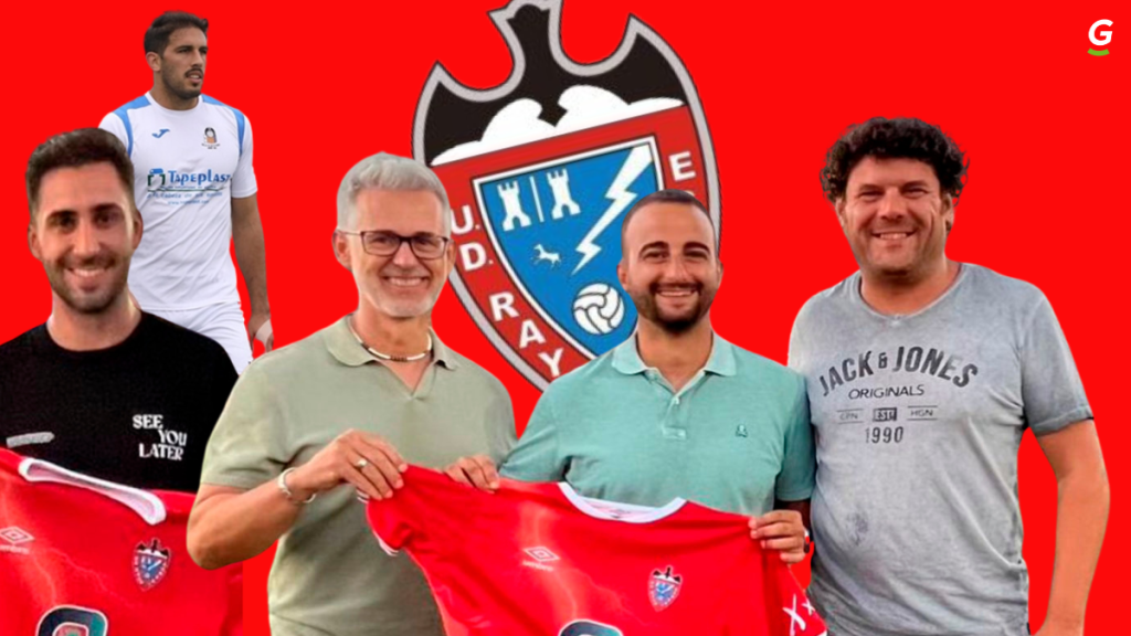 Gonzalo Escalada, Álex De Los Santos y Miguel Ardevínez en el Rayo Ibense 2024/25. Foto: UD Rayo Ibense,.