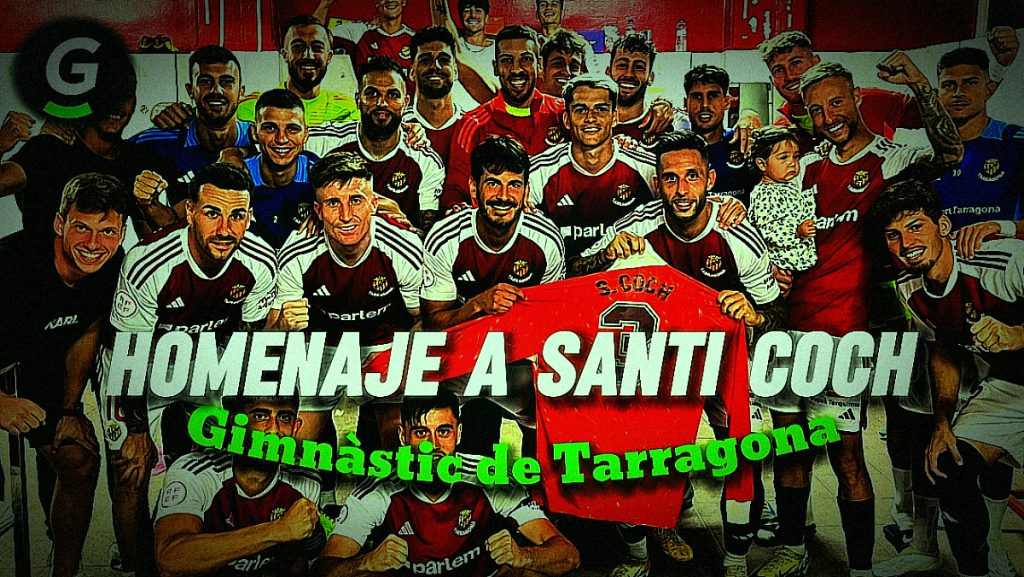 Homenaje de los jugadores del Nástic a la leyenda Santi Coch. Foto: Gimástic de Tarragona.