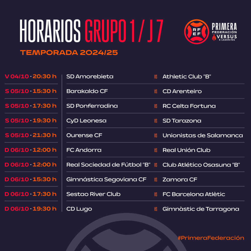 Horario Jornada 7 Grupo 1 Primera Federación.