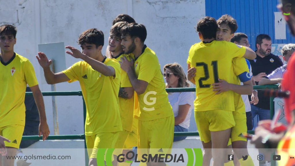 La celebración de un gol del Real Murcia Juvenil ante el CD Castellón.