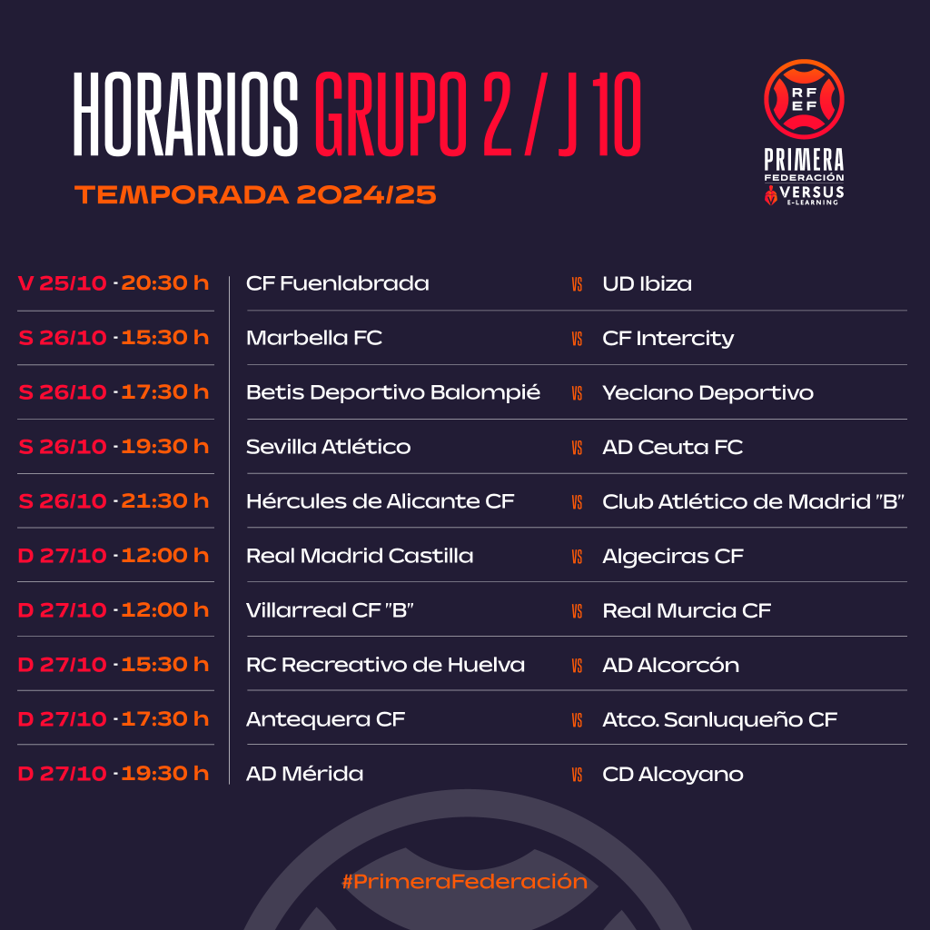 Horario Jornada 10 Grupo 2