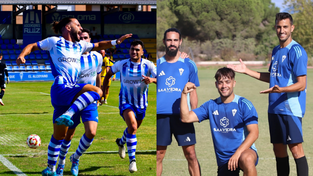 Jugadores del CD Alcoyano y Marbella FC. Fotos: clubes.