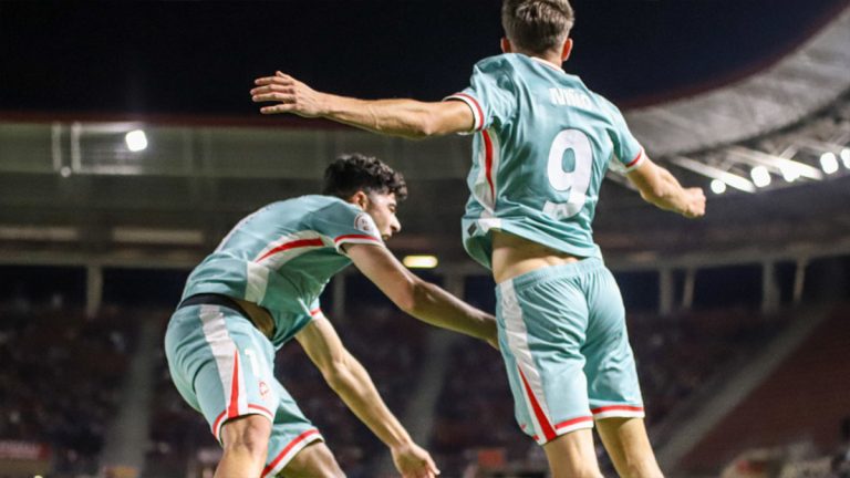 Celebración del gol del Atlético B en el Enrique Roca de Murcia. Foto: Atlético de Madrid.