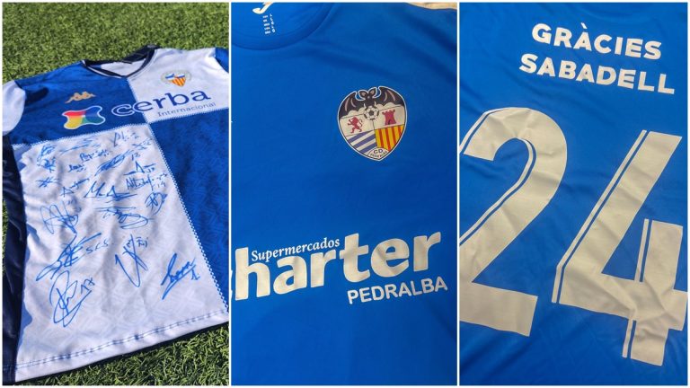 Las camisetas intercambiadas entre el CE Sabadell y CD Pedralba. Foto: clubes.