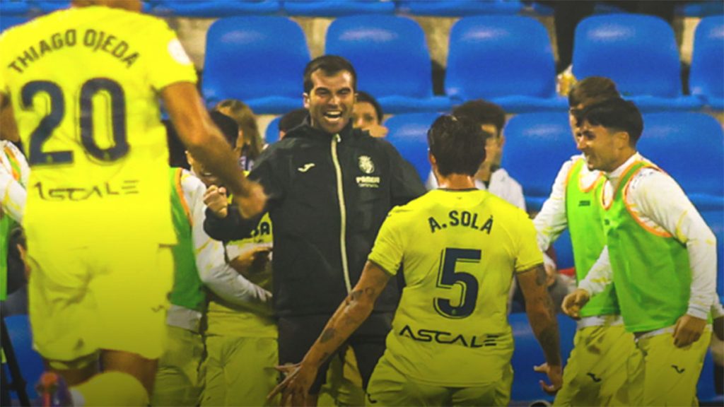 Celebración del gol del Villarreal B en el Rico Pérez. Foto: Villarreal CF.