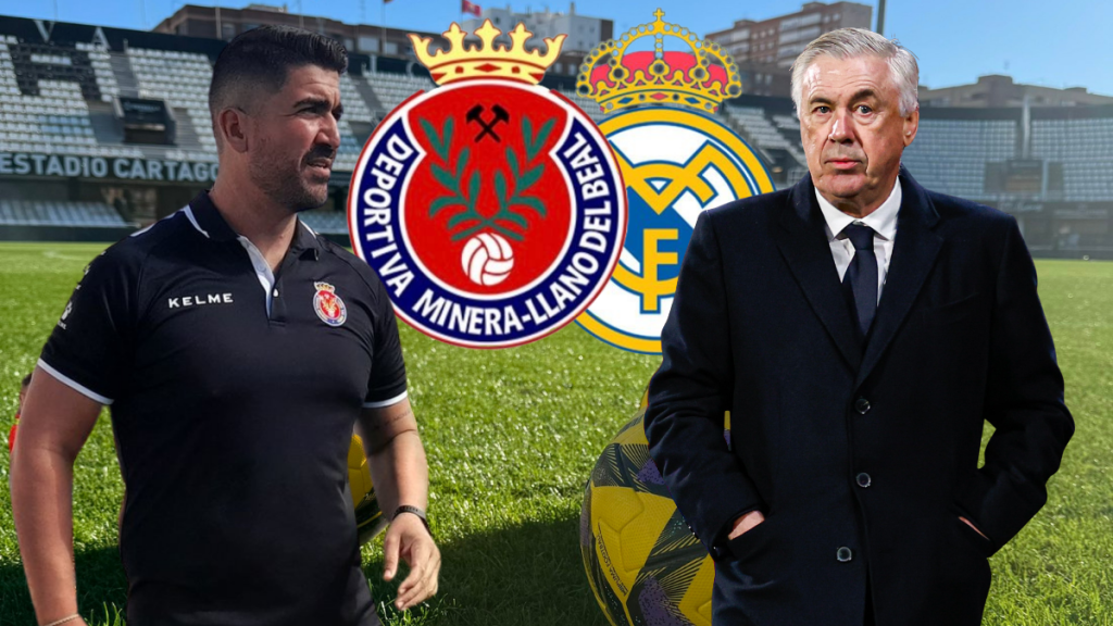 Popy y Ancelotti, entrenadores de la Deportiva Minera y Real Madrid.