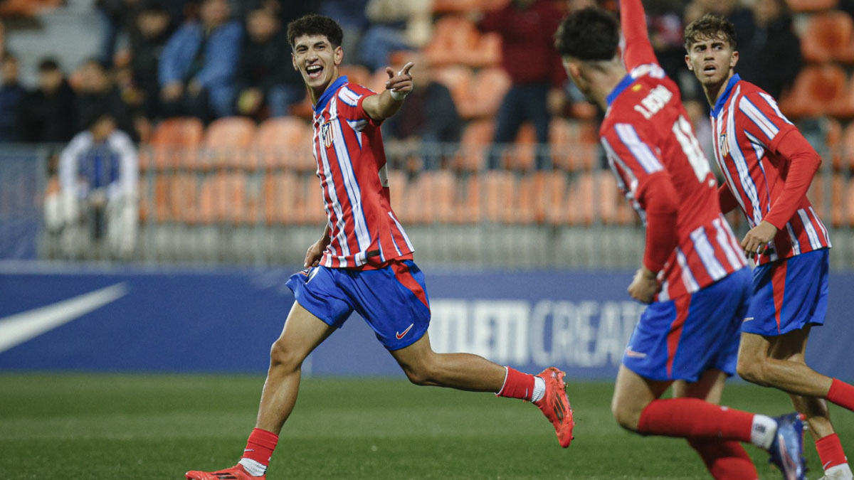 Rayane celebrando su gol con el Atlético B. Foto: Atlético.