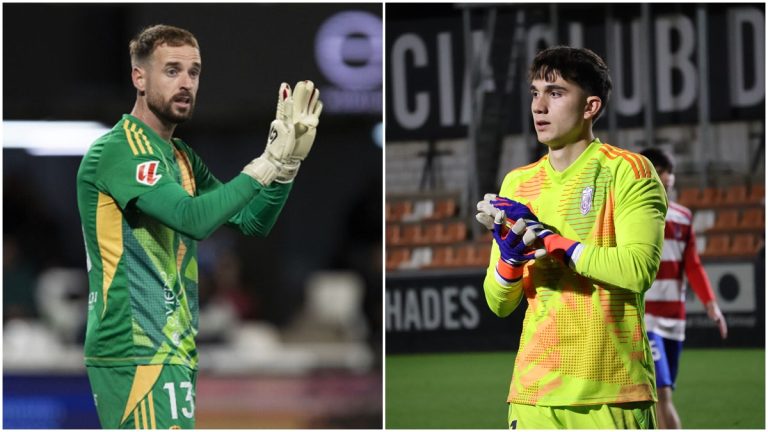 Aarón Escandell e Iker García, porteros del Real Oviedo y Granada Juvenil. Fotos: Real Oviedo y GOLSMEDIA.