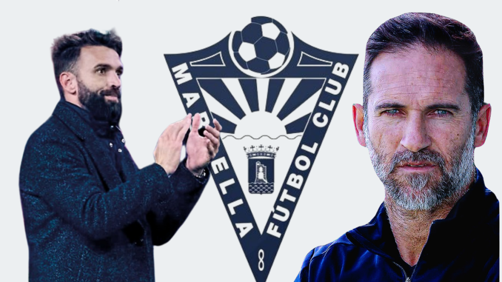 Fran Beltrán y Abel Segovia, anterior y nuevo entrenador del Marbella FC. Foto: Marbella FC.