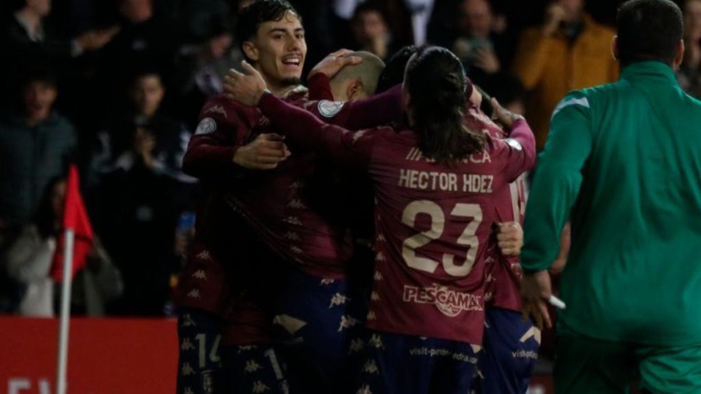 Celebración de un gol del Pontevedra CF. Foto: Pontevedra CF.