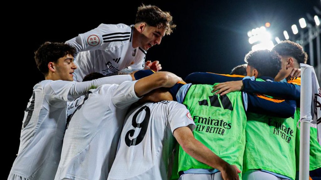 Los jugadores del Real Madrid Castilla celebrando su gol. Foto: Real Madrid CF.