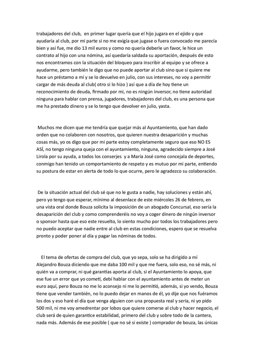 Comunicado del Pvo El Ejido. 