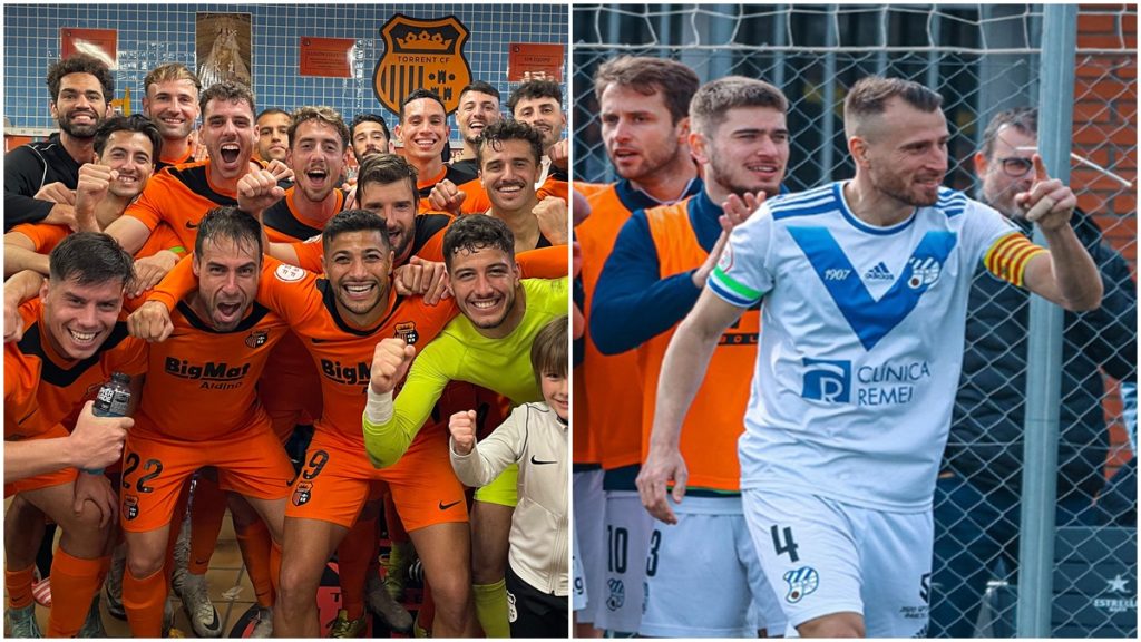 Torrent CF y CE Europa celebrando sus victorias. Fotos: clubes.