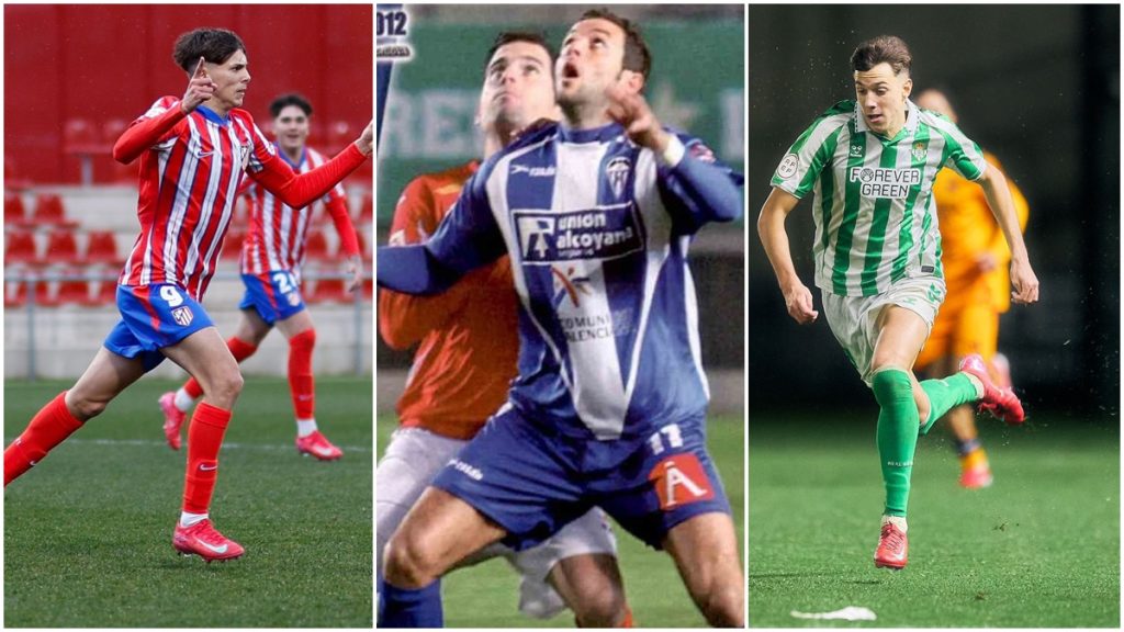 Paco y Sergio Esteban, en medio su padre Paco Esteban en la época del Alcoyano. Fotos: clubes.