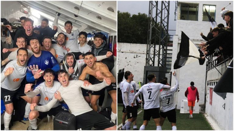 Los jugadores del Ontinyent 1931 CF celebrando la victoria y el gol. Foto: Ontinyent 1931 CF.