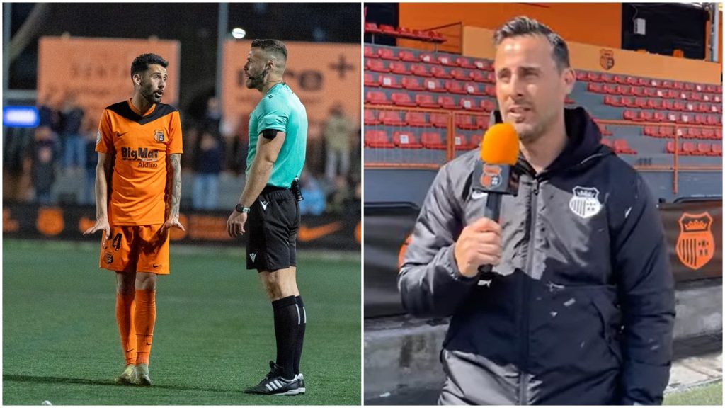 Pedro López, Director Deportivo del Torrent, y Acevedo hablando con el árbitro.