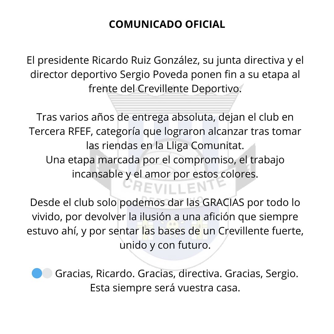 comunicado del Crevillente Deportivo