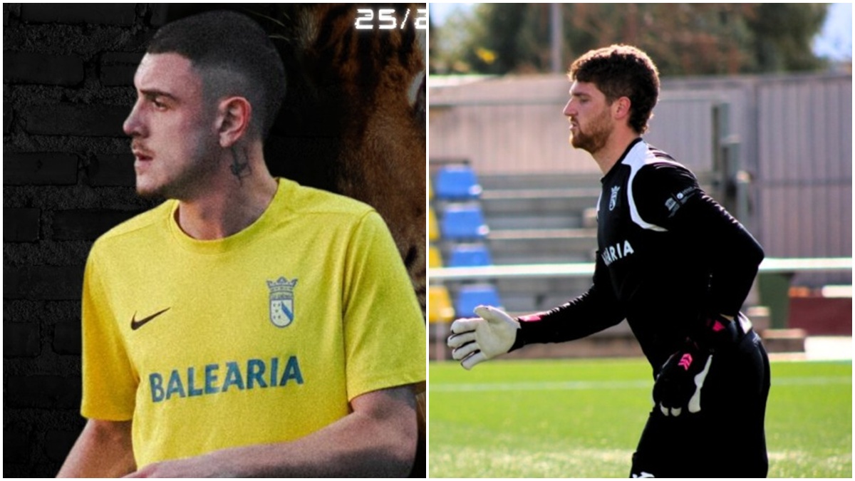 Tomás Calvo y David Ferrer, jugador y portero del CD Dénia. Foto: CD Dénia.